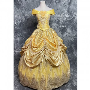 New Arrival Luxury Princess Dress Halloween Carnival Party Belle Dress Cosplay Costume Lace Up Yellow Fancy Dress