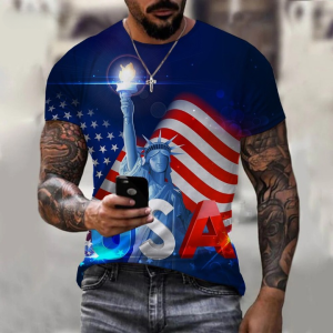 Trendy Cool American Flag Printed 3D Short Sleeve O-Neck T Shirts Casual Men Women Oversized Tees Tops