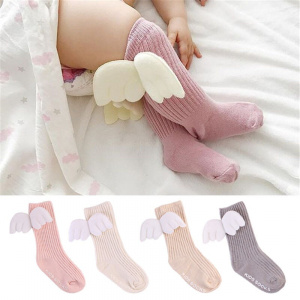 Baby Girls Princess Angel Wings Soft Cotton Lace Socks Kids Long Knee High Leg Warmers 0-4 Years Newborn Infant Baby Socks G0373