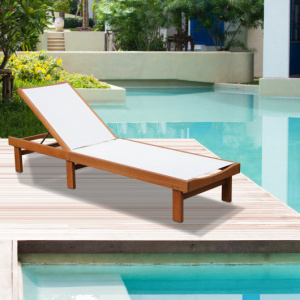 Outdoor Wood Chaise Lounge Chair with 5-Postion Adjustable Back