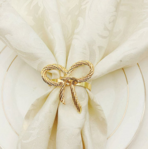 Set of 6 Bow Napkin Ring Set, Gold Colored Napkin Rings
