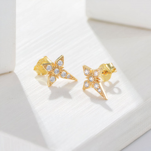 Alma earrings yellow gold with Cubic Zirconia/ Sterling Silver Alma stud earrings
