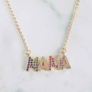 Mama necklace with Cubic Zirconia / Gold plated Gift for mother necklace