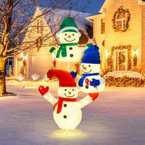5-Foot Lighted Stacked Snowman Christmas Decoration with 110 LED Lights - Additional Image