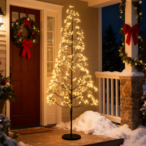 Lighted Alpine Tree with Warm White LED Lights - Pre-lit Artificial Cedar Tree with Weighted Base - Additional Image