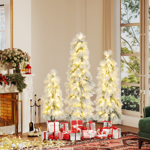 Set of 3 Artificial Christmas Trees with Snow-Flocked Branch Tips and LED Lights - Additional Image