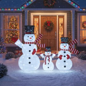 3-Piece Pre-Lit 3D Snowman Set Featuring 270 LED Lights - Additional Image
