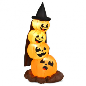 Halloween Pumpkin Combo Wearing Witch Hat 7 Feet With LED Lights