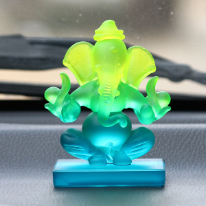 Green and Blue Double Sided Crystal Car Ganesha Showpiece