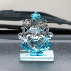 Sky-blue and Transparent Double Sided Crystal Car Ganesha Showpiece