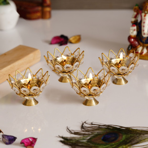 Set of 4 Lotus Shape Crystal Tea Light Holder