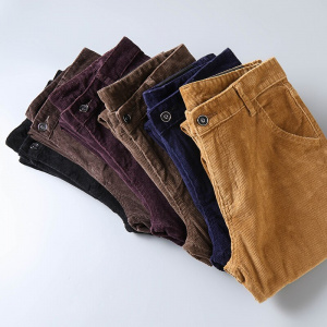 Regular Fit Solid Color Stretchable Thick Corduroy Casual Pants Trousers for Men