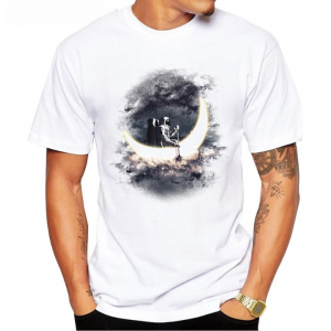 Newest Men T-shirt Retro Moon Printed Fashion T shirt Short Sleeve Basic Tee Shirts Vintage Cool Tops