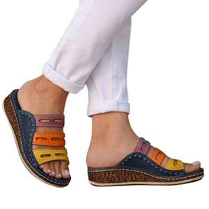 Women Slippers Ladies Hollow Out Mixed Colors Flip Flops Fashion Sewing Wedge Sandals Cork Shoes Platform Female Slides