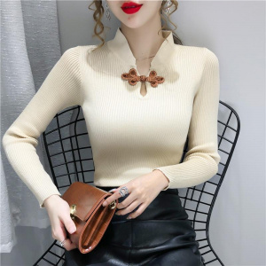 Retro Style Knitted Sweater for Women with Long Sleeves and Half High Collar for Spring and Autumn