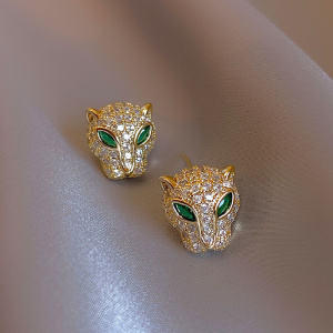 Luxury Inlaid Zircon Animal Leopard Earrings Korean Style Fashion Jewelry for Women
