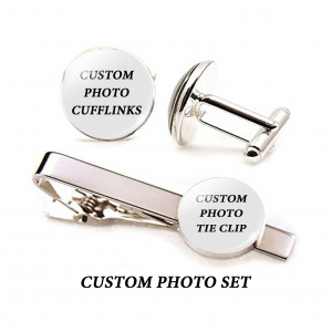 Custom Letters Cufflinks Tie Clips  Set Customized Family Photo Logo Men Wedding Cufflinks Set Personalized Gifts