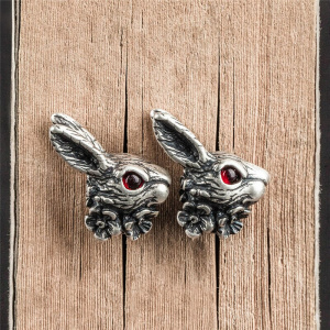 925 Sterling SIlver Red Eye Rabbit Unisex Punk Vintage Stud Earrings