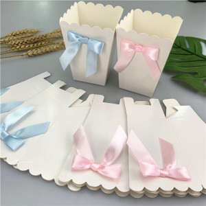 6pcs Popcorn Boxes with Bow Ribbon Paper Bag Favors Box Baby Shower Birthday Party Treat Favors Table Supplies Wedding