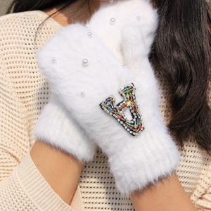 Femme Women Winter Gloves Colorful Crystal Decoration Girls Rabbit Fur Gloves Female Warm Soft Women's Mitten Guantes Mujer