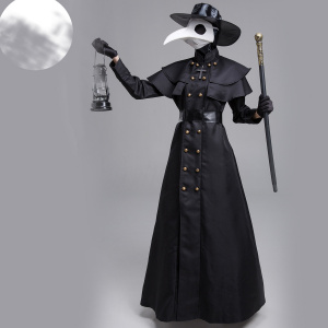 Plague Doctor Long Robe Cape Cosplay Halloween Costumes with Bird Beak Mask