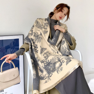 Floral Print Pashmina Shawl, Cashmere Wrap Winter Scarf for Women