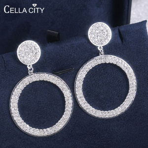 Cellacity Silver 925 Jewelry Gemstones Earrings for Women Rose Gold Color Fashion Big Round Ear drops Party Hyperbole Gifts