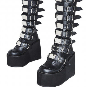 Women's Cosplay High Boots Long Tube Leather Knight Boot Punk Gothic Classic Black High Heel Shoes Knee-High