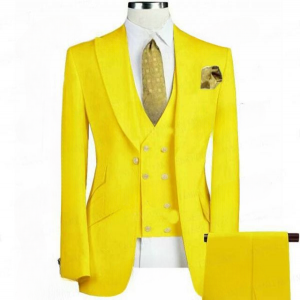 Latest Coat Pants Design Yellow Men's Blazer Slim Fit 3 Pieces Set Groom Male Dress Custom Prom Men Wedding Suits Costume Homme
