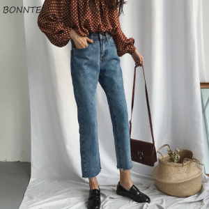 Jeans Women Trendy Elegant All-match High-quality Korean Style Leisure Daily Womens Female Lovely Simple 2020 New Girls Solid