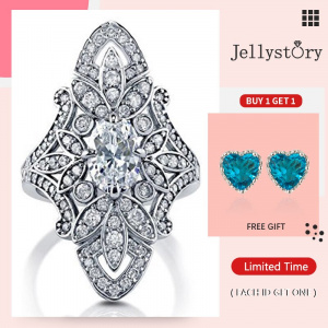 Jellystory Luxury Rings 925 Silver Jewellery for Women with Geometric Shaped Zircon Gemstones Ring Wedding Party Gifts size 6-10