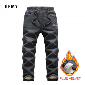 GFMY Brand 2021 Leisure Winter Black Plus Velvet Boys Jeans 3year -10year Keep warm Straight type Children's Pants 9082