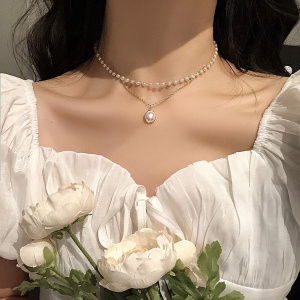 SUMENG 2020 New Fashion Kpop Pearl Choker Necklace Cute Double Layer Chain Pendant For Women Jewelry Girl Gift