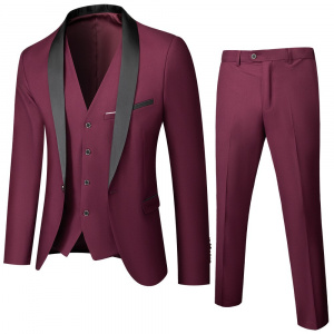 Men's 4 Pieces Suit Elegant Solid One Button Tuxedo Slim Fit Party Blazer Dress Business Wedding Party Suit Vest Pants Tie Set