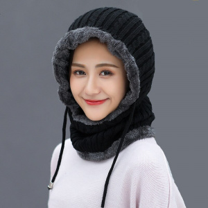 Simple Woman Skullies Beanies Riding Windproof Mask Ear Protect Balaclava Hats For Women Thick Knitted Cap