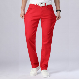 New Autumn Men's Red Jeans Classic Style Straight Elasticity Cotton Denim Pants Male Brand White Trousers
