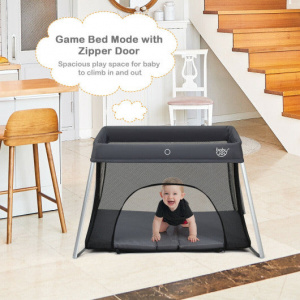 Gray Foldable Playpen Travel Crib for Babies