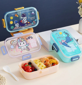 530ml/700ml Cartoon Lunch Box With Spoon Leak-Proof Food Grade Plastic Microwave Bento Box Kids Student Food Container
