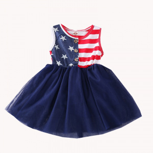 4th July Net Yarn Sleeveless Frock Dress for Little Girls
