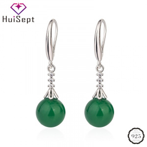 HuiSept Classic 925 Silver Drop Earrings Jewellery for Women Round Emerald Gemstones Earrings Ornaments Wedding Gifts Wholesales