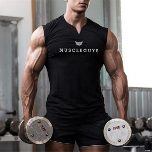 Cotton V-Neck Sleeveless Compression Workout Vest Tanktop for Men