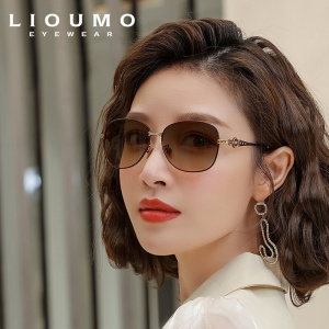 LIOUMO Luxury Diamond Metal Frame Square Sunglasses For Women Polarized Glasses Fashion Travel Ladies Eyewear Gradient Shades