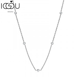 925 Sterling Silver 2.5mm Round Moissanite 16+2inch Chain Necklace for Women