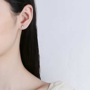 925 Sterling Silver Crystal Zircon Rabbit Stud Earrings for Women