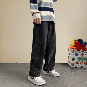 New Streetwear Baggy Jeans Men Korean Fashion Loose Straight Wide Leg Pants Male Brand Clothing Black Light Blue