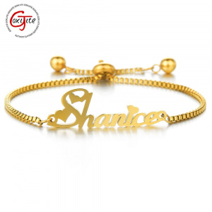 Goxijite Customized Name Bracelet Women Kids Stainless Steel Adjustable Stretch Arabic Letter Bracelets Gifts