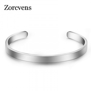 ZORCVENS Silver Color Cuff Bangle for Man and Women Quality 316L Stainless Steel Punk Bangle Bracelet Titanium Jewelry