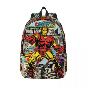 Iron Man Retro Comic Backpack Middle High College School Student Bookbag Teens Daypack Sports