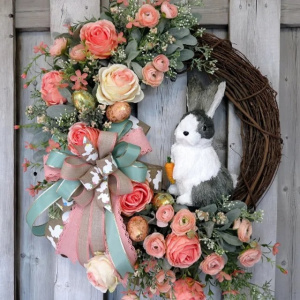 Easter Wreath Artificial Flower Garland Bunny Rabbit Wreath For the Front Door Easter Decoraction Indoor Outdoor Oranments