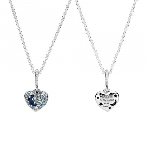 925 Sterling Silver Necklace For Women with Blue Moon & Stars Heart Pendant